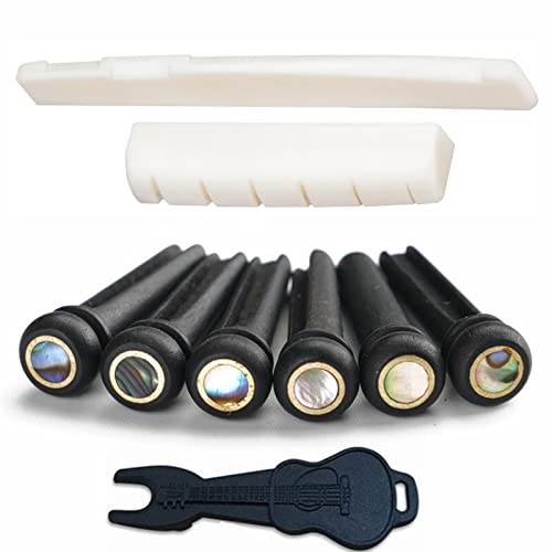 Acoustic Guitar Bone Bridge Saddle with 6pcs Abalone Dot Bridge Pins and Pins Puller D8199