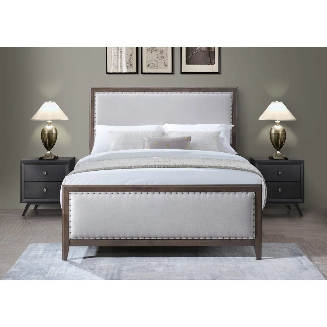 Natural Solid Wood Upholstered Adjustable Platform Bed Queen T631716