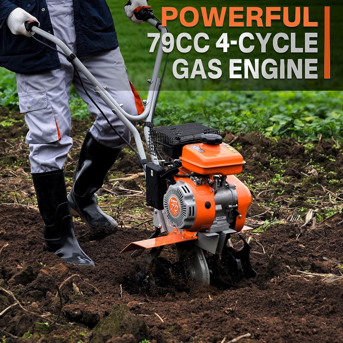 17-Inch Gas Tiller, 79 cc 4-Cycle Gas Engine, Forged Steel Tines B557