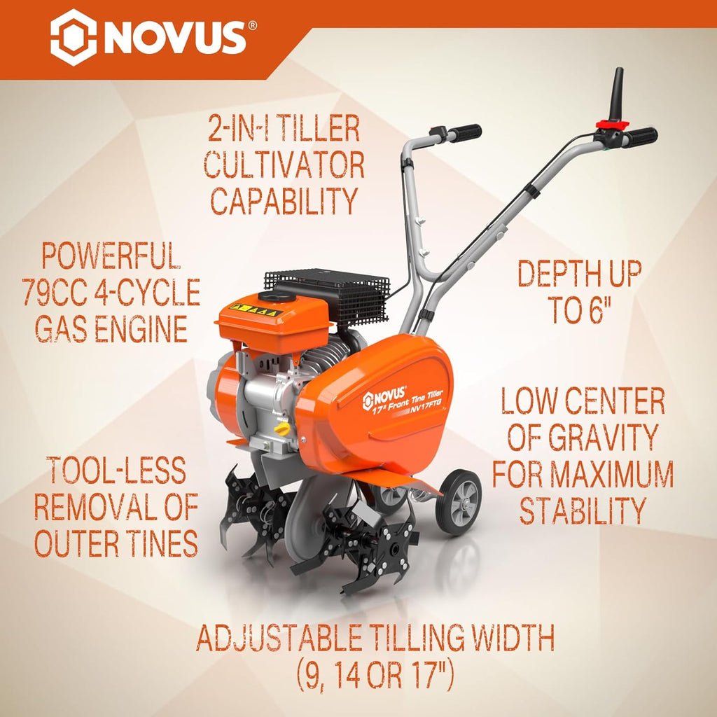 17-Inch Gas Tiller, 79 cc 4-Cycle Gas Engine, Forged Steel Tines B557