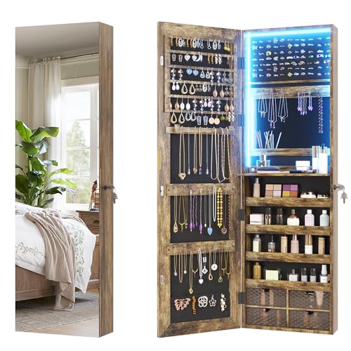 47.2" LED Grey Jewelry Mirror Cabinet with 4 Drawers 5 Shelves A373306
