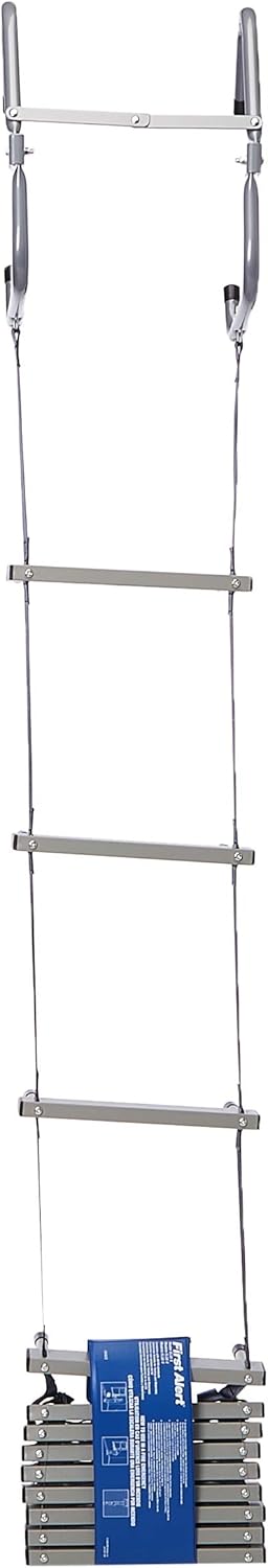 Two-Story Fire Escape Ladder, Steel, Anti-Slip, Black M499622