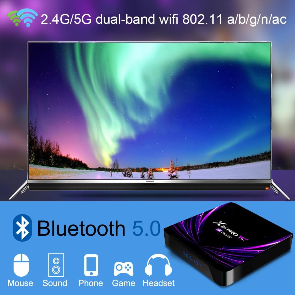 Android TV Box 11.0 Quad Core 4GB RAM 32GB ROM Dual-WiFi 2.4G 5G HDR10 BT5.0 USB 2.0 3D Ethernet with Mini Backlit Keyboard X153243