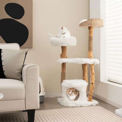 Solid Wood Cat Tree with Scratching Posts (34 Inch) E800622