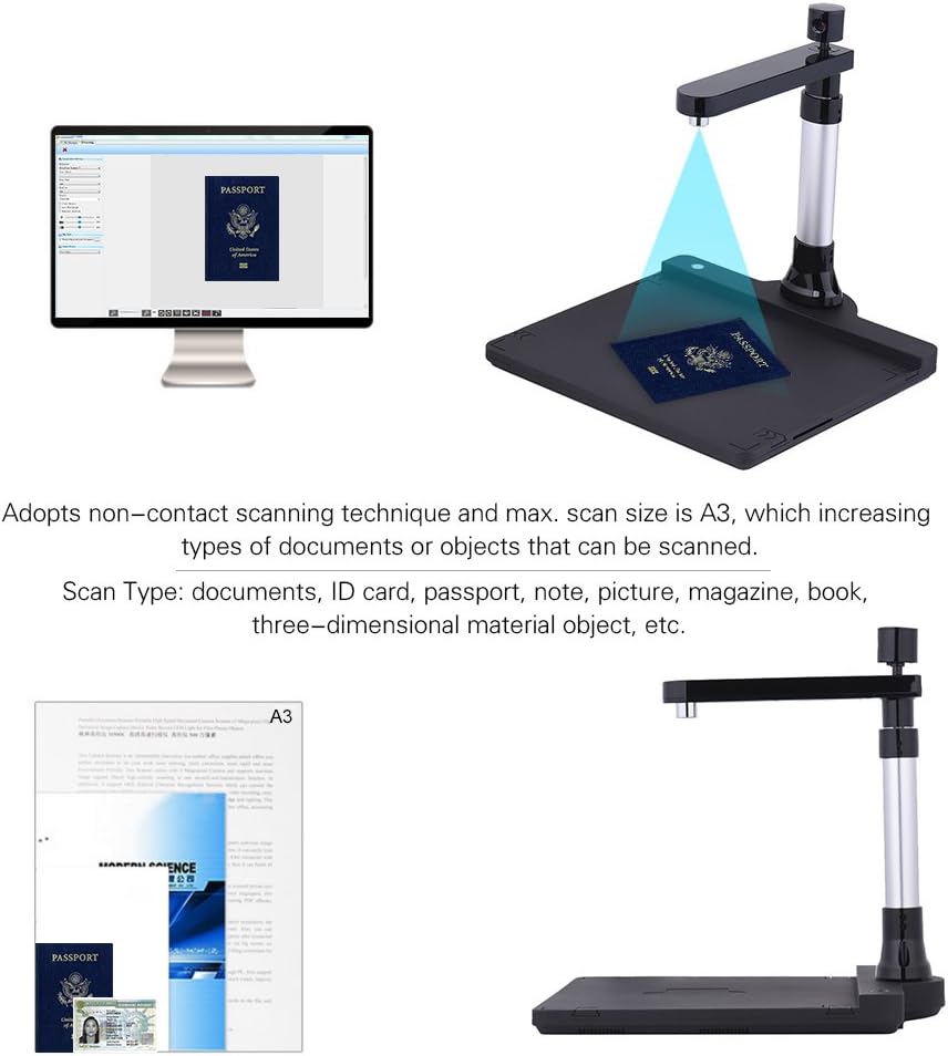 Adjustable Dual Lens Document Scanner with OCR Function LED Light A93401
