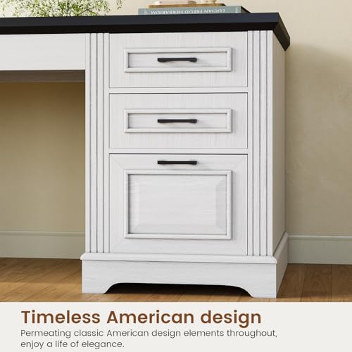White L Shaped Desk with File Drawer and Power Outlet P686