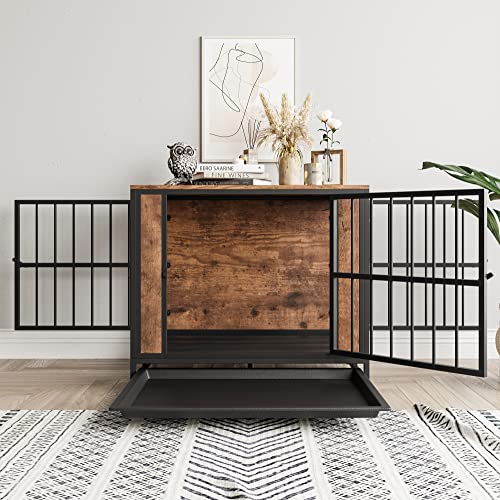 Metal and Wooden Dog Crate with 3 Doors Q873