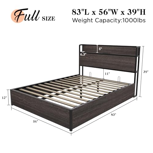 Full Size Wooden Platform Bed Frame with Storage Headboard H2302