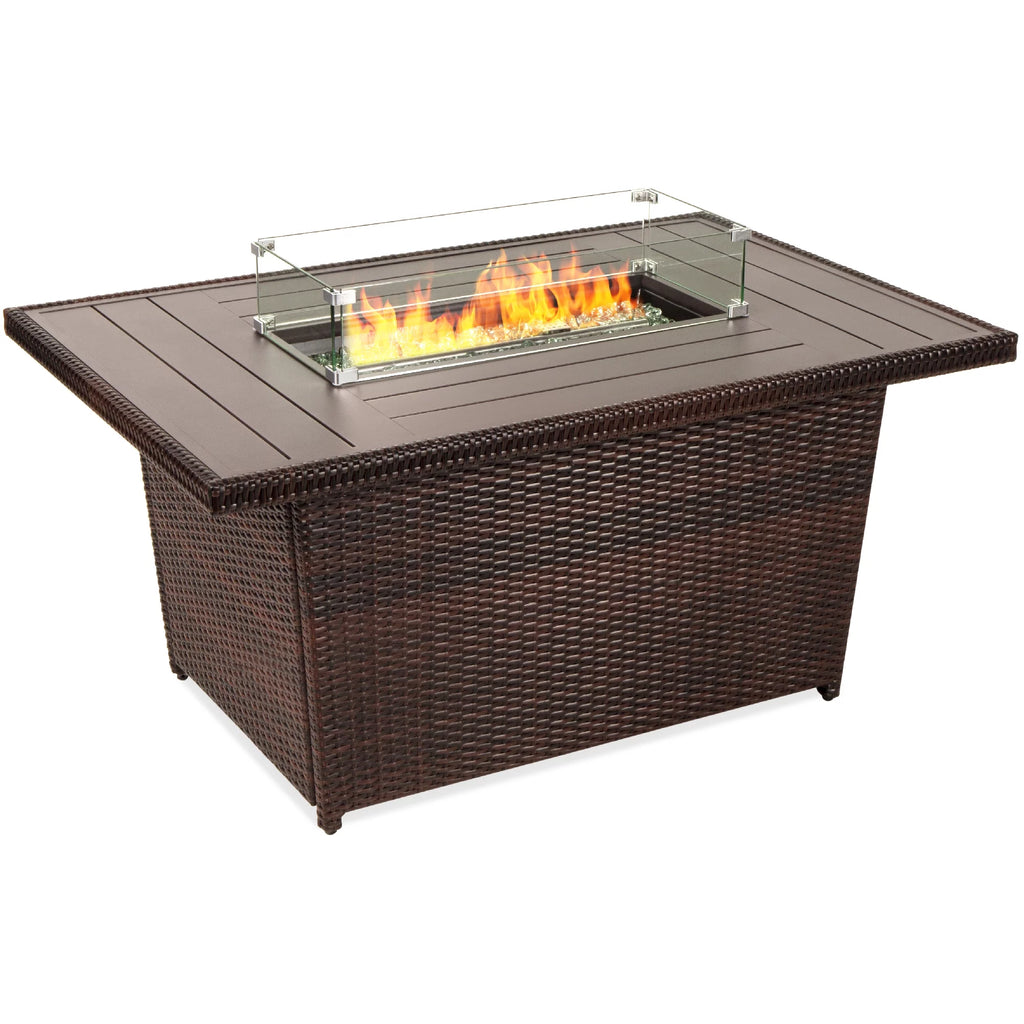 52in Gray Wicker Propane Gas Fire Pit Table with Glass Wind Guard I386546