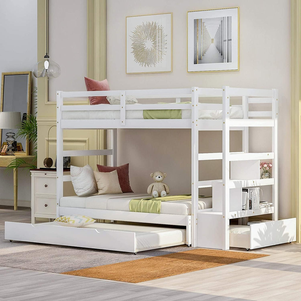 Twin Over Twin Low Bunk Bed with Slide and Ladder Grey I77466