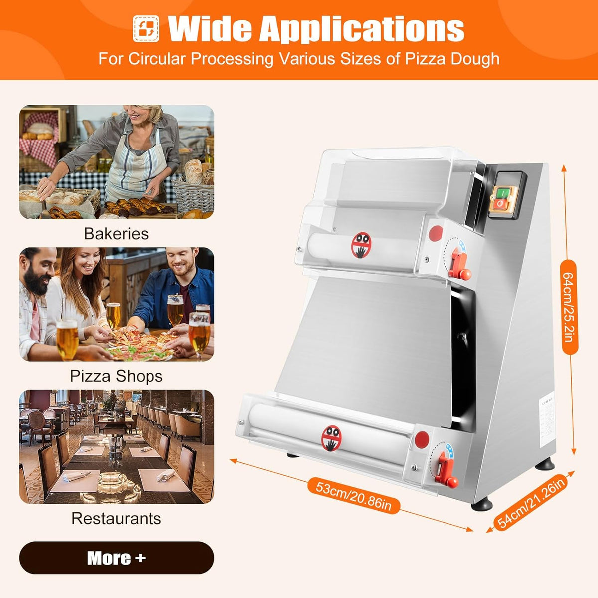 Commercial Electric Pizza Dough Sheeter, 15 Inch, 370W, Thickness 0.7-5.4mm D787594