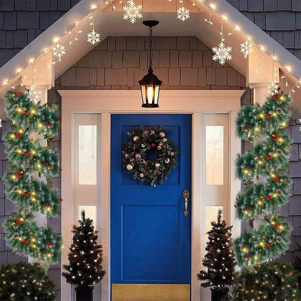 2 Pcs 6ft Pre-Lit Christmas Garland with 40 Waterproof LED Light and Pine Cones and Berries, Battery Operated W41125