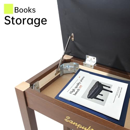 Solid Wood Padded Piano Bench with Storage C885827