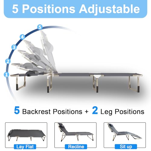 Portable Folding Camping Cot, 5-Position Reclining Lounge Chair with Pillow R8834