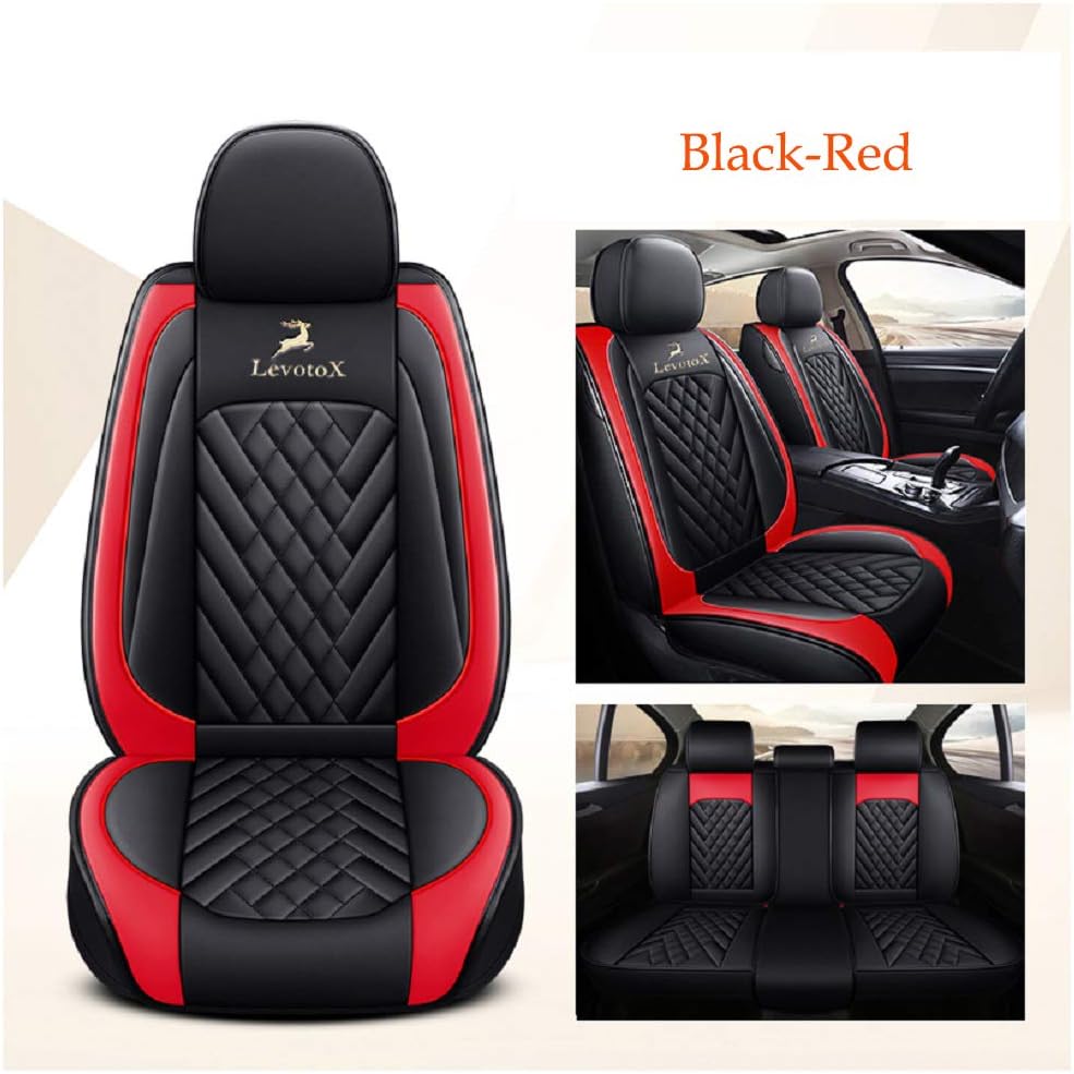 Black-Red Leather Car Seat Covers 2 Seats B46961