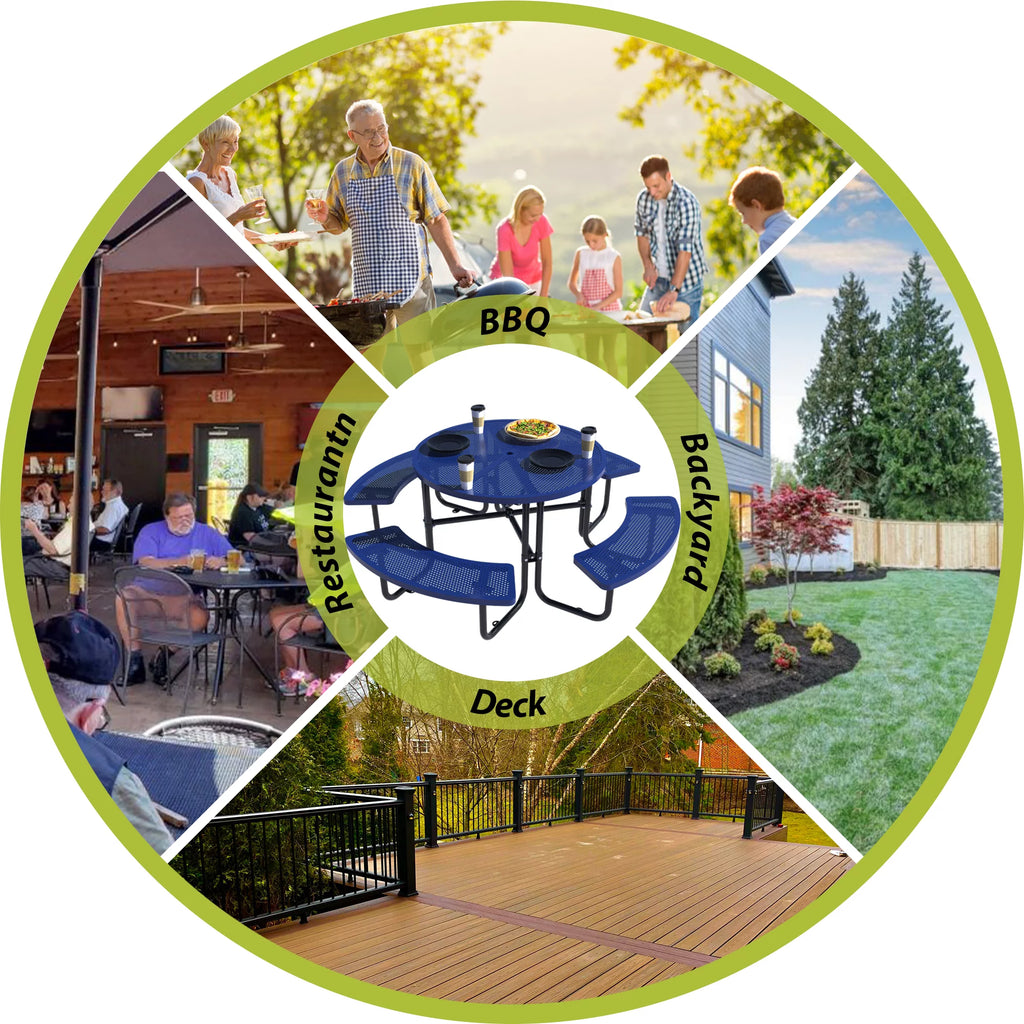 46'' Steel Round Picnic Table with Umbrella Hole Z6466
