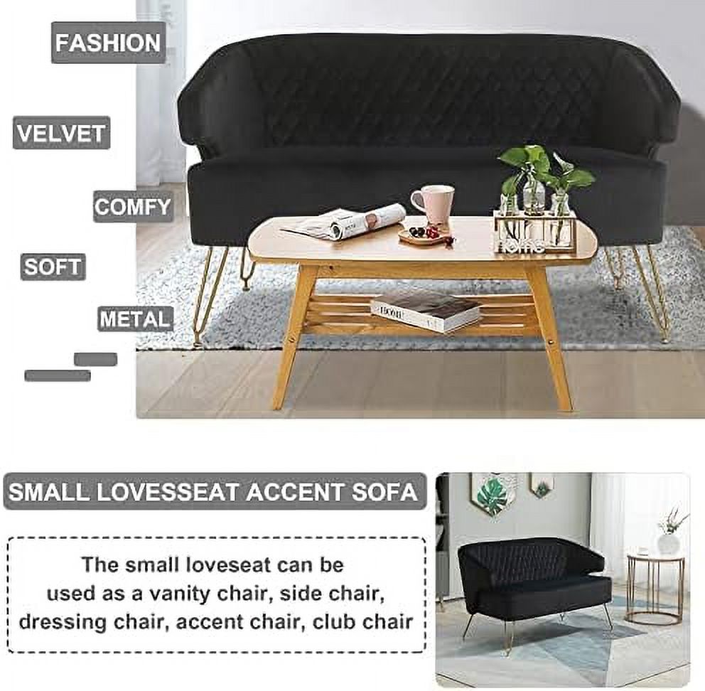 Cashmere Loveseat Sofa with Gold-Finished Metal Legs and 2 Small Pillows N41643