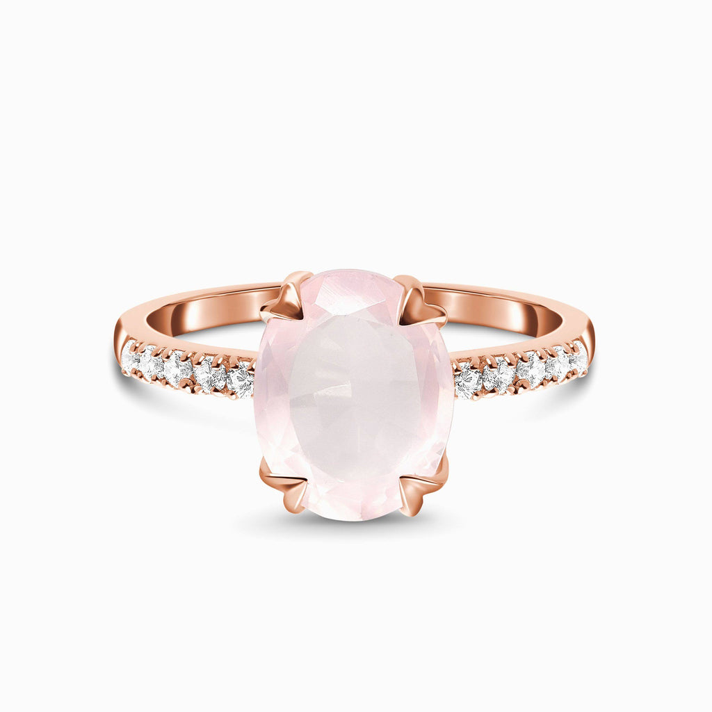 Oval-cut Rose Quartz Ring with 10 White Topaz Gems 14kt Rose Gold Vermeil Half Eternity Settings Size 7 H89280