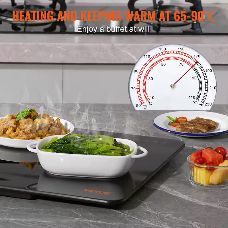 Black Portable Tempered Glass Electric Warming Tray A9728