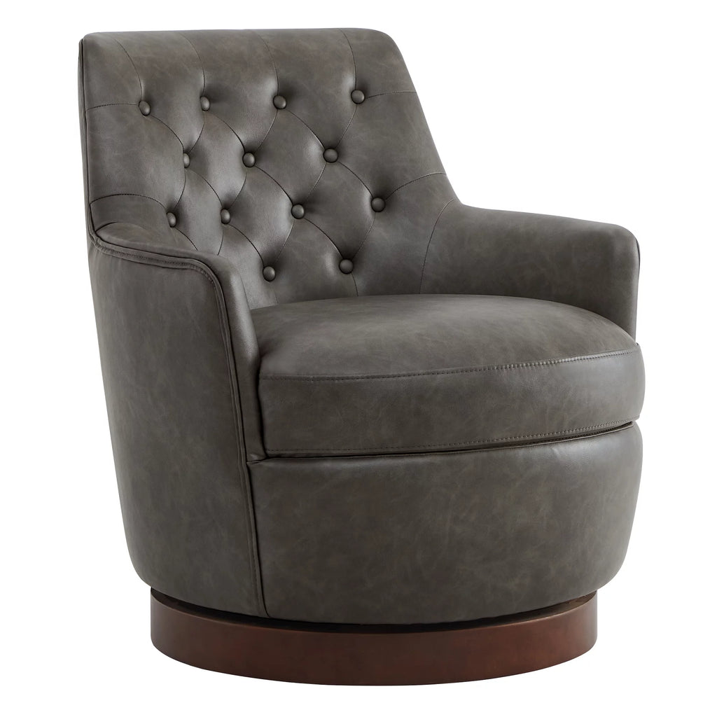 Dark Gray Faux Leather Swivel Barrel Accent Chair C752