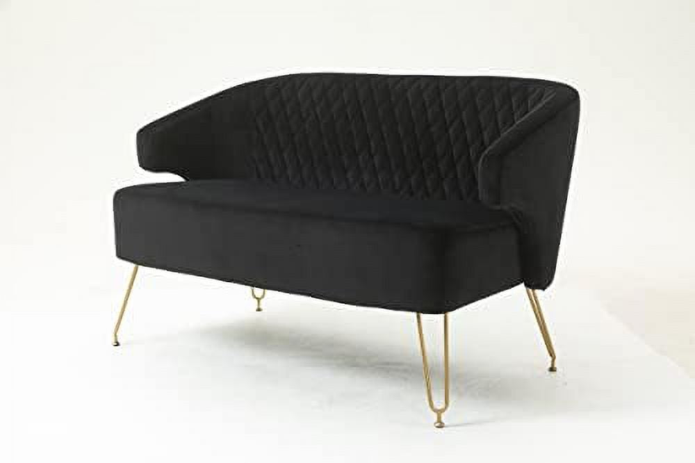 Cashmere Loveseat Sofa with Gold-Finished Metal Legs and 2 Small Pillows N41643