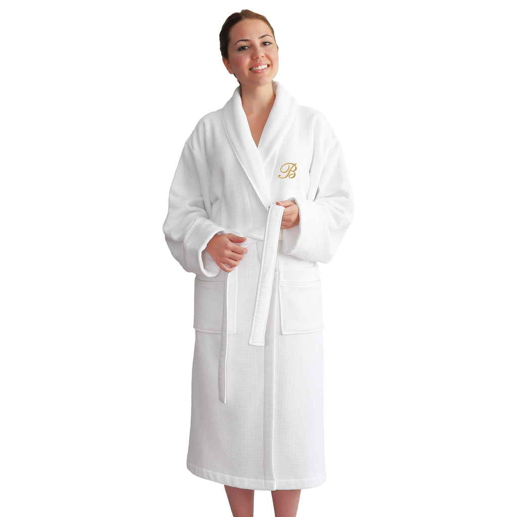 Gold Turkish Cotton Waffle Weave Terry Bath Robe Q2666