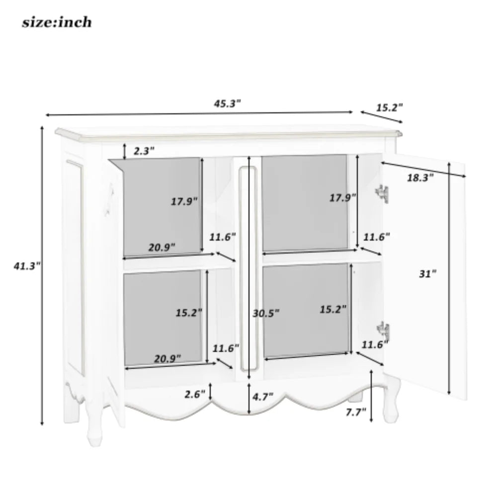 White Storage Cabinet with 2 Doors and Solid Wood Legs V77968