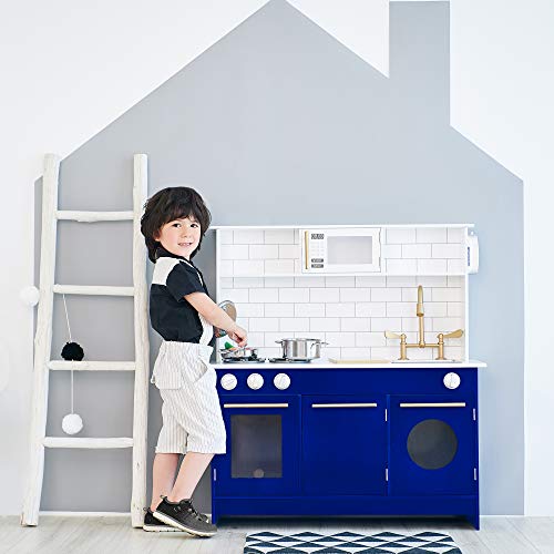 Wooden Play Kitchen with Refrigerator, Oven, Sink, and Storage Space, White C4919