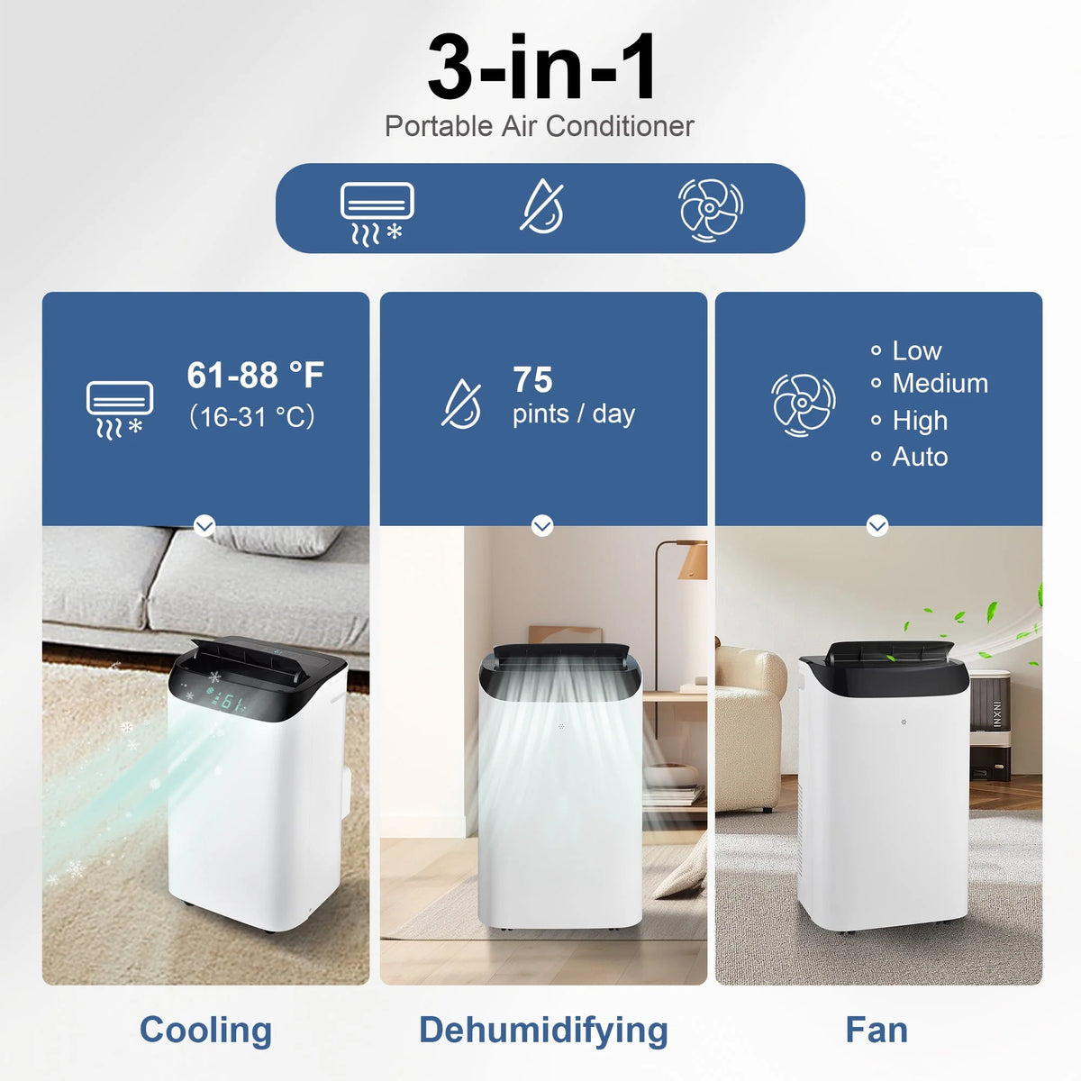 8000 BTU Portable Air Conditioner with Dehumidifier & Fan L8613