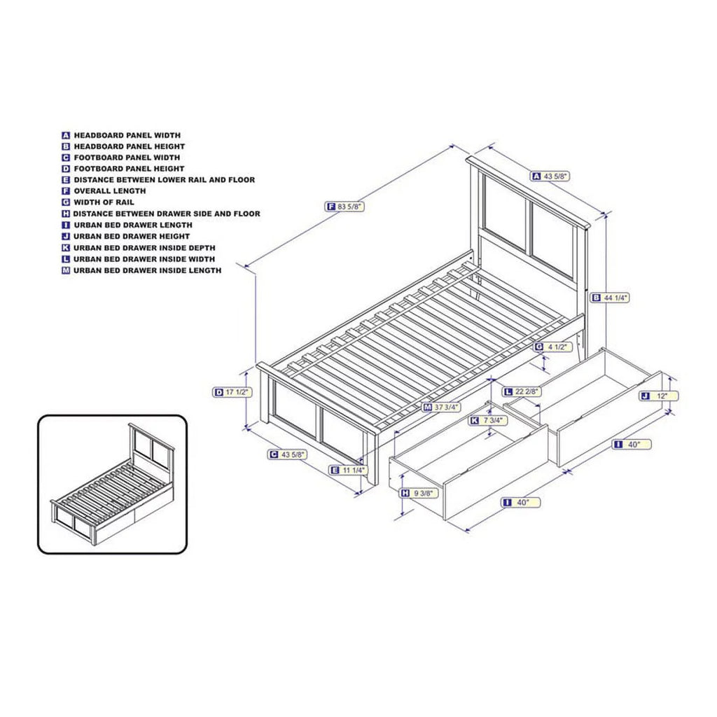 White Solid Wood Twin XL Storage Platform Bed L1688