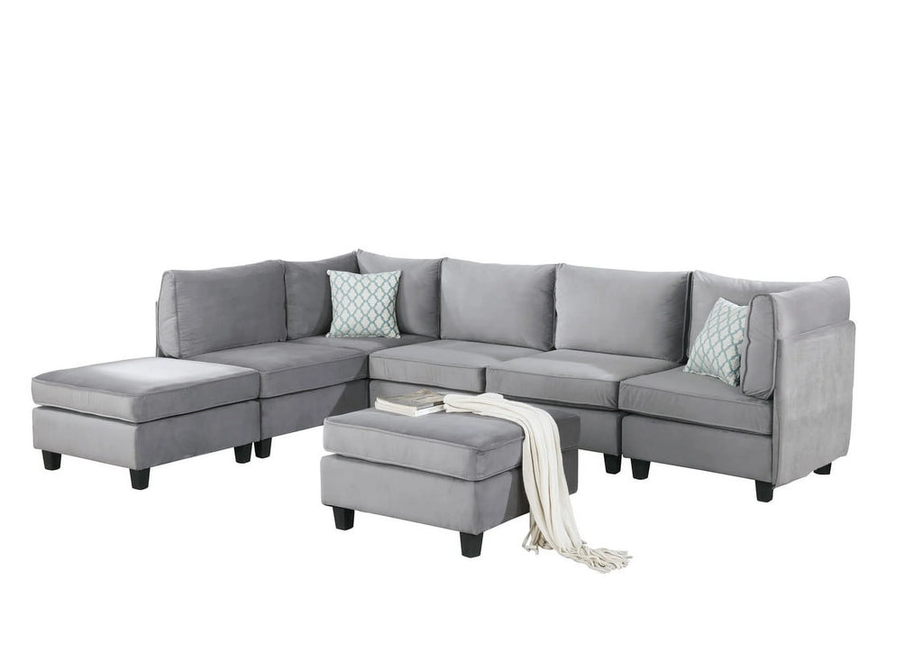 Gray Velvet 7Pc Modular Sectional Sofa G872