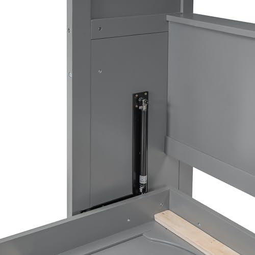 Queen Size Murphy Bed with Storage Shelves Gray D5483