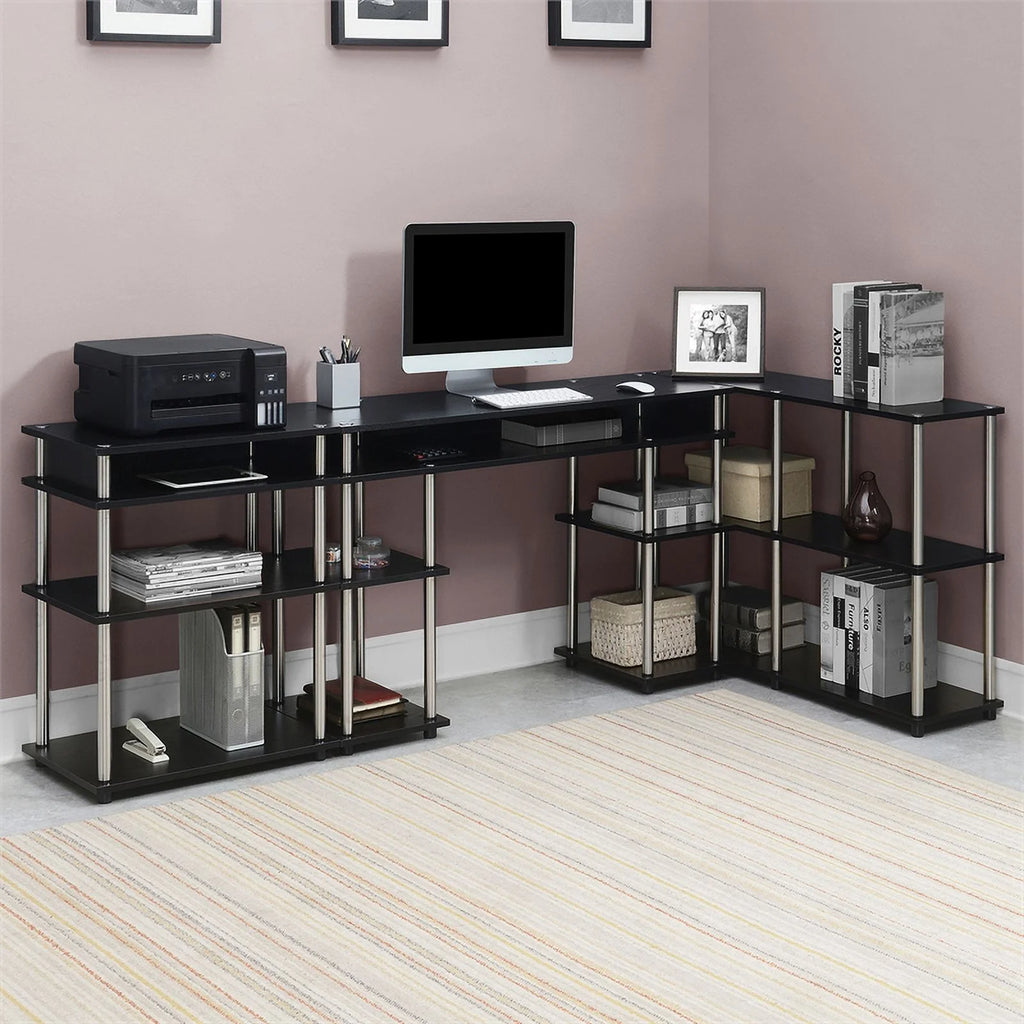 Black Wood Console Table with Shelves B4645