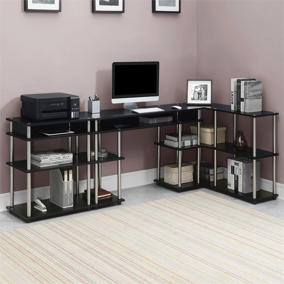 Black Wood Console Table with Shelves B4645