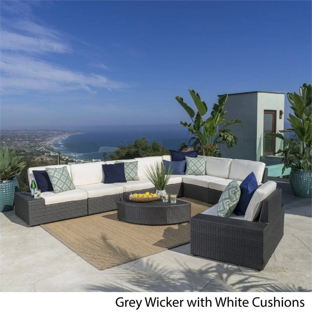 9-Piece Outdoor Wicker Metal Sectional Sofa Set R242