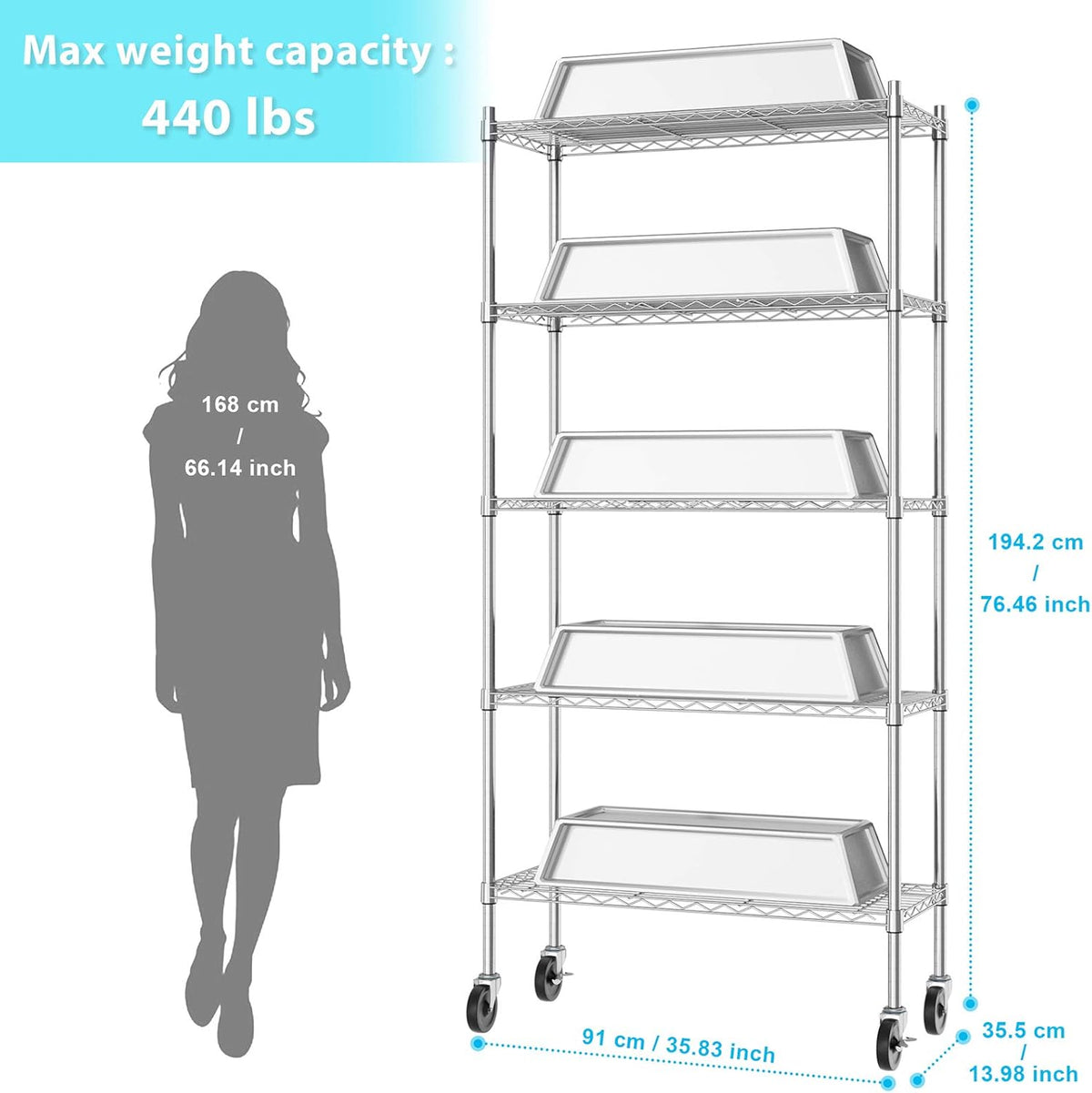 Chrome 5 Tier Rolling Metal Utility Cart Y927942