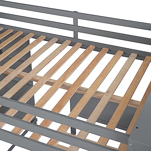 Twin Size Loft Bed with Built-in Desk & Wardrobes, Wood Bedframe with 4 Drawers & 4 Shelves, Gray E374340