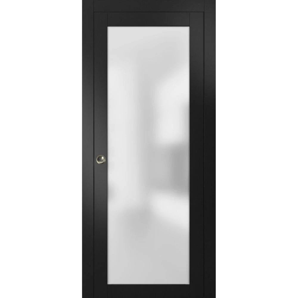 Sliding Pocket Door with Frosted Tempered Glass Black Matte T897