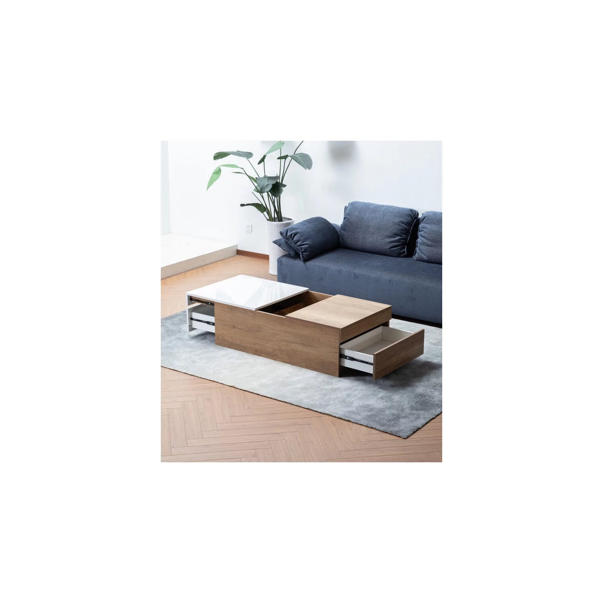 Light Brown Engineered Wood Coffee Table with Hidden Compartments R313