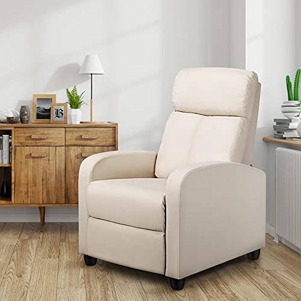 Beige PU Leather Reclining Single Sofa S6414