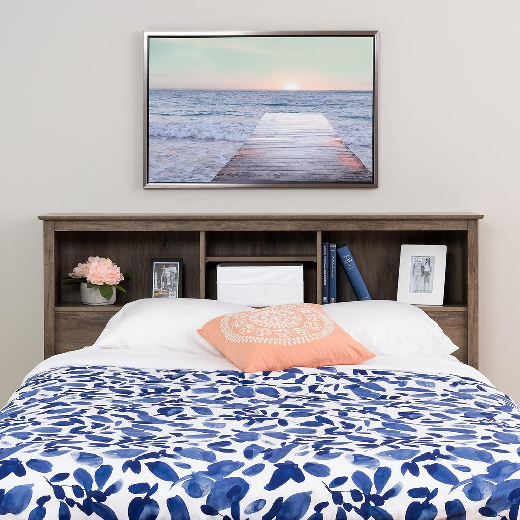 Queen 4-Post Platform Bed with 2 Drawers, Drifted Gray P96656