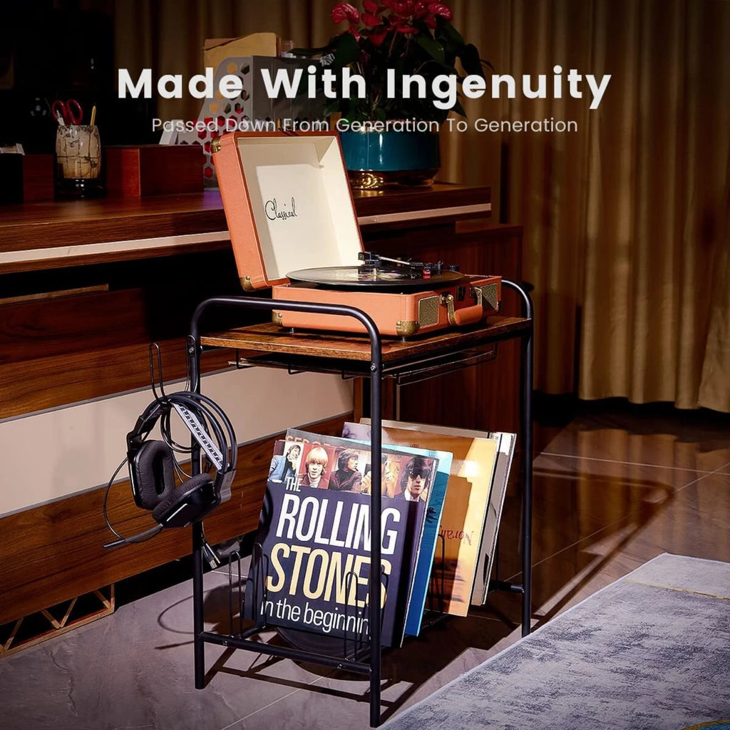 Record Player Stand with Record Storage D178267