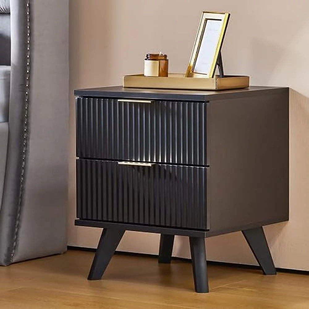 Black 2 Drawer Wood Nightstand M61374
