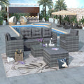 5-piece Outdoor Patio Sofa Set with Storage Bench PE Wicker Glass Table, Gray D82888