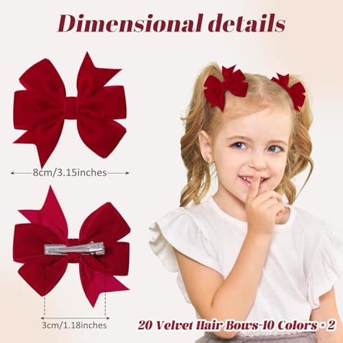 Velvet Hair Bows, 20PCS 3" Alligator Clips T63728