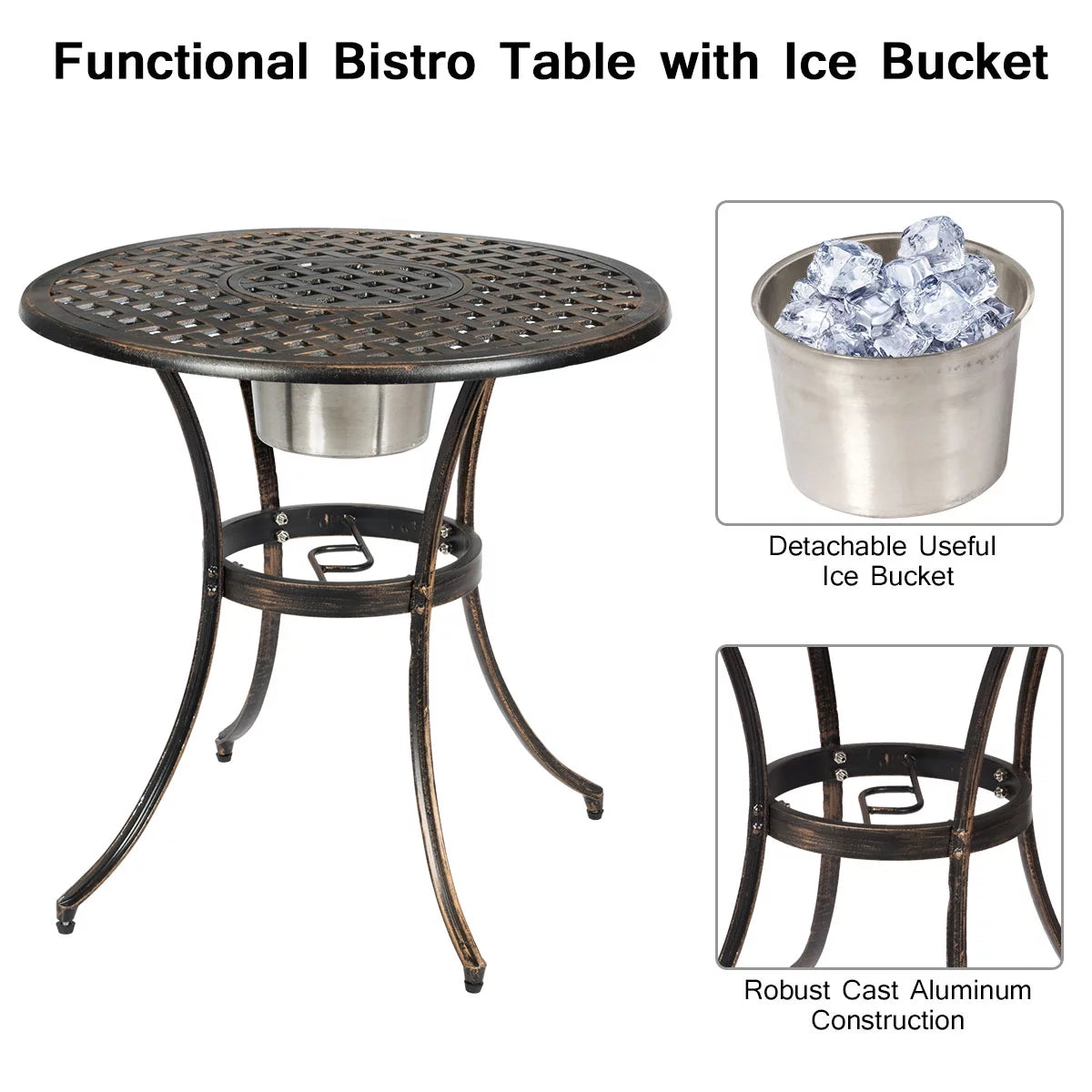 3 Pc Patio Dining Set with Ice Bucket T92343