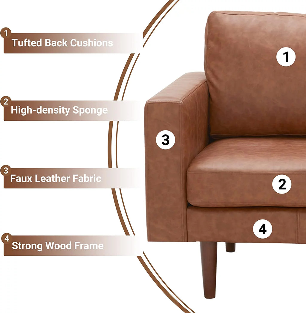 65" Faux Leather Loveseat Sofa with Solid Wooden Frame and Padded Cushion Z291