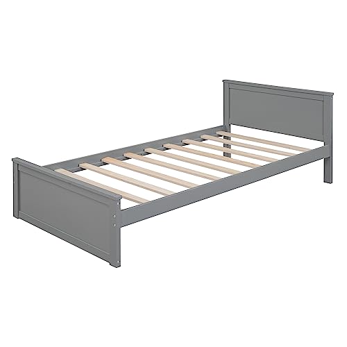 Twin Size Loft Bed with Built-in Desk & Wardrobes, Wood Bedframe with 4 Drawers & 4 Shelves, Gray E374340