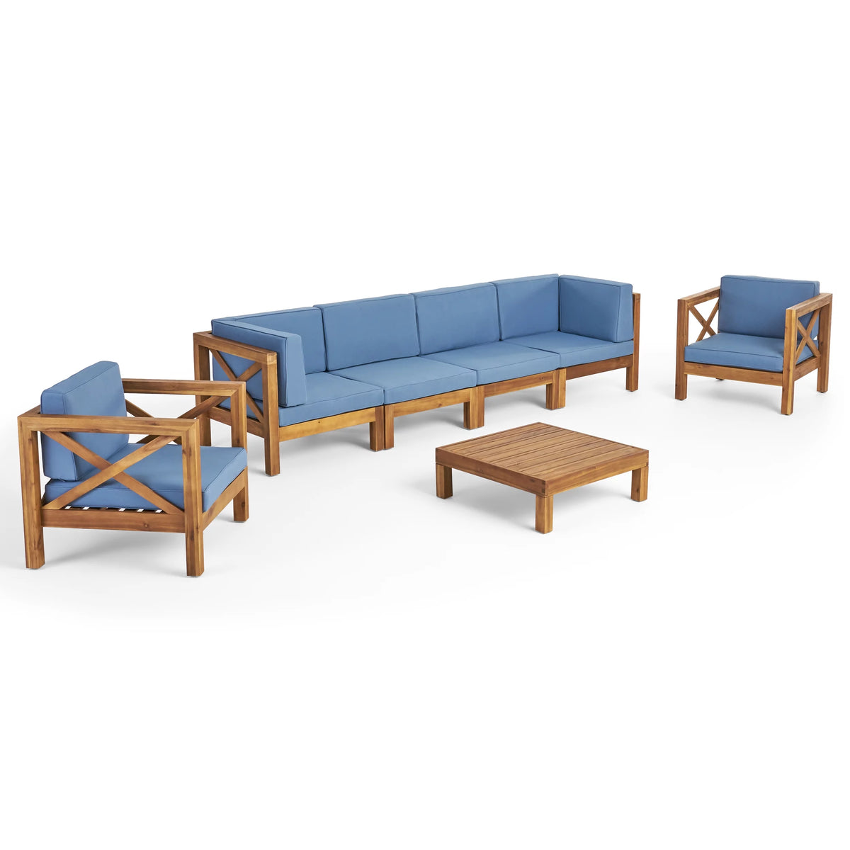 6 Seater Acacia Wood Sofa Chat Set X4796