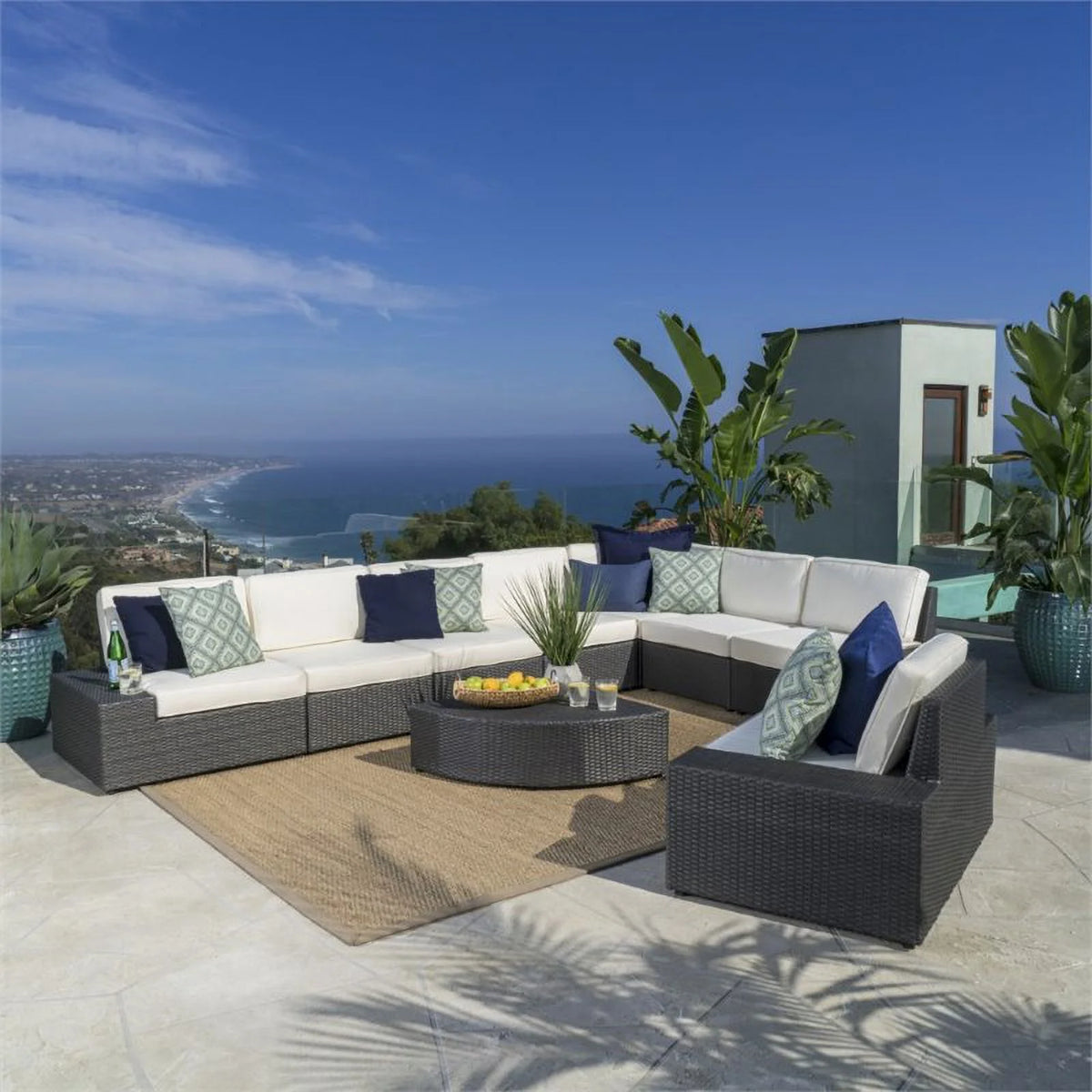 9-Piece Outdoor Wicker Metal Sectional Sofa Set R242